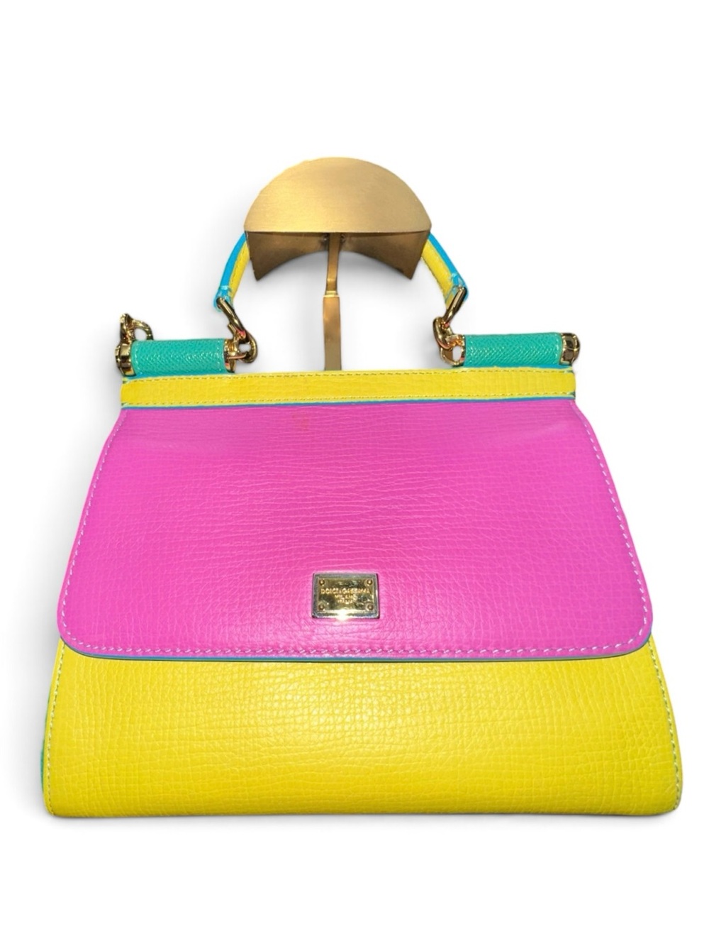 Dolce & Gabbana Sicily Colorblock Dauphine Calfskin Top Handle Crossbody Bag